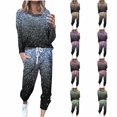 thumbnail image 1 of Ventes de Liquidation Tenues tumgatte pour Femmes Tenues Décontractées Grande Taille Tenues d'Automne pour Femmes Ensemble de Détente Mode Imprimé Manches Longues Col Rond Pull Hauts et Pantalons Ensemble 2 Pcs pour Femmes, 1 of 6