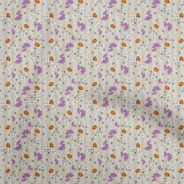 oneOone Polyester Spandex Beige Fabric Floral Craft Projects Decor Fabric Printed By The Yard 56 Inch Wide
