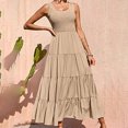 thumbnail image 2 of Penkiiy Robe Maxi d'Été Décontractée pour Femme, Fluide, à Volants, Bohème, Longue, P, Kaki, 2 of 6