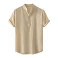 thumbnail image 1 of cfhntfmh Cotton Linen Shirts for Men Summer Short Sleeve Button up Beach T-Shirts Lightweight Solid Collared Tops, 1 of 7