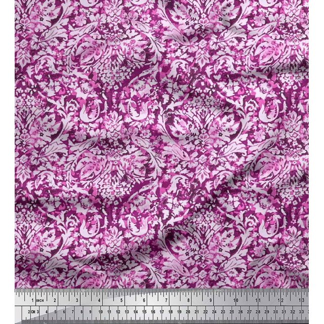 Soimoi Tissu Crêpe en Polyester Feuilles et Batik Floral Imprimé Tissu 1 Yard 42 Pouces de Large