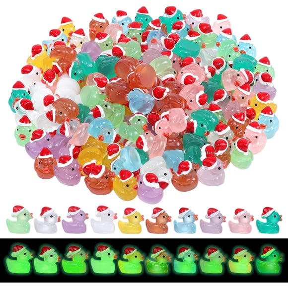 200 Pcs Christmas Mini Resin Ducks Luminous Tiny Plastic Duck Animals Glow in The Dark Ducks for Hiding Game Christmas Decor Party Favors Fillers Dollhouse Micro Garden Landscape Decorations