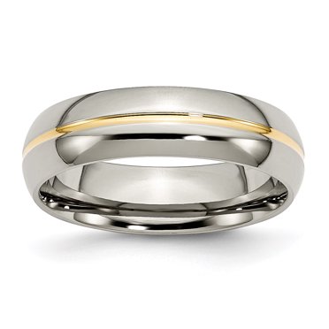 Bague Anneau en Titane Jaune Plaqué IP Rainuré 6 mm Poli Taille 10