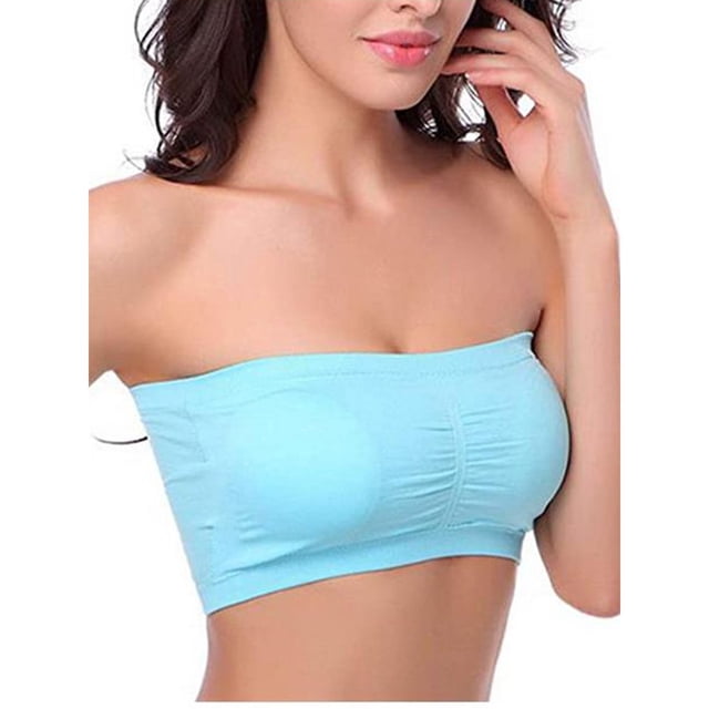 AMERTEER Double Layers Plus Size Strapless Bra Bandeau Tube Removable Padded Top Stretchy