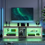 Bestier 63" TV Stand with 5 Storage and Cable Management, for PS5 for Living Room, Wash White