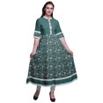 thumbnail image 1 of Bimba Robe Anarkali Imprimée à Blocs Feuilles Vertes et Fleurs Kurti Longue pour Femmes Indienne Ligne A Décontractée Haut Tunique -X-Grand, 1 of 5