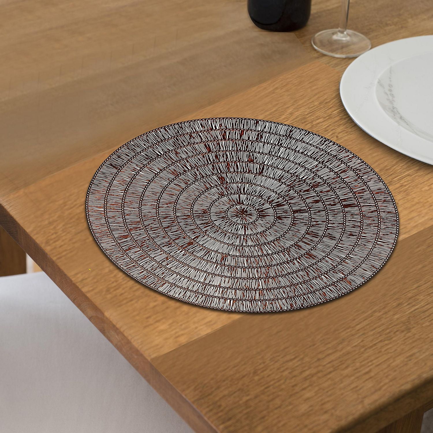 Set De Table Rond En Dentelle Pvc Marron - Lot De 12