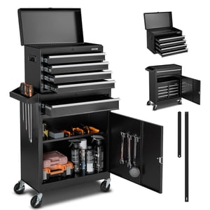 VEVOR Poitrine à outils roulants, 2-in-1 Conception, 5 Organisateur d'armoires à outils avec boîte à outils amovible en métal, barre de verrouillage, liner de protection et rack d'outils, armoire de rangement de garage pour entrepôt, atelier