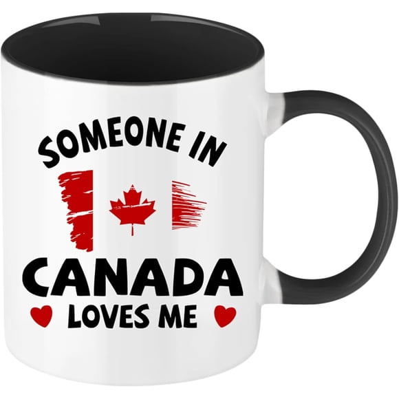 Canadian Pride Coffee Mug - 11oz Ceramic Souvenir Gift for Family & Loved Ones in Canada, Long Distance Relationship Keepsake with Someone in Canada Loves Me Design (Black)