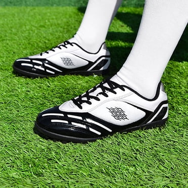 BYHONG Crampons de Soccer pour Enfants Garçons Filles Chaussures de Soccer Athlétiques à Enfiler Chaussures de Sport Extérieur/intérieur Chaussures pour Enfants Blanc 3 (Taille US)