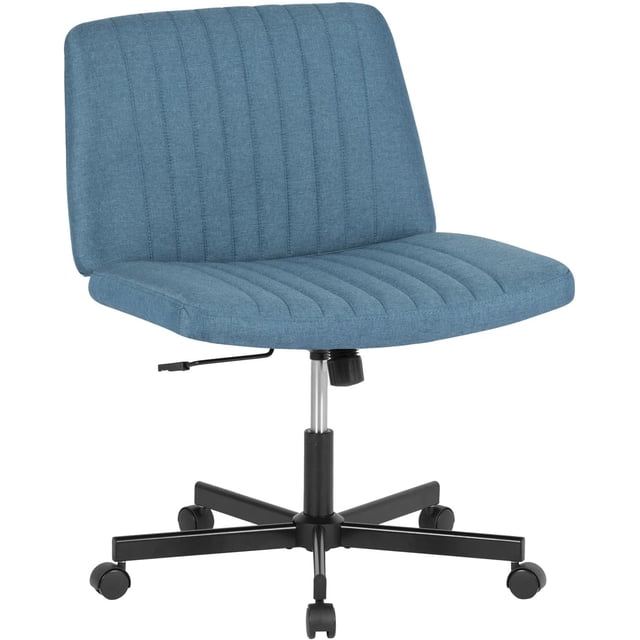 FDW Chaise Croisée, Roues Assise en Tailleur Bureau Moderne Pivotante Hauteur Réglable Siège Grand Tâche Informatique Confortable Tissu Sans Accoudoirs pour, Bleu