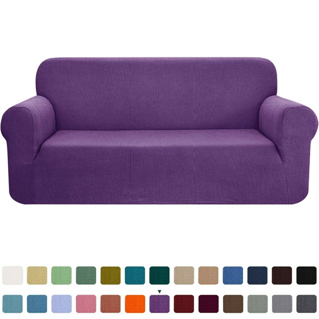 CHOK 2024 1-Piece Checks Stretch Sofa Cover Slipcover Couch Cover Chair Light Gray