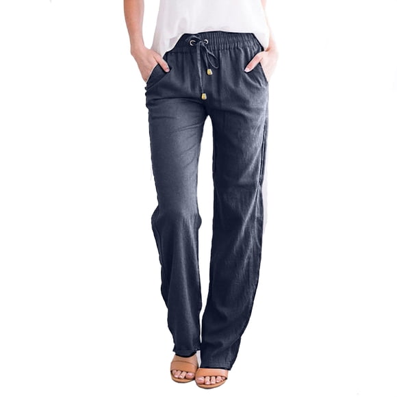 and Straight Solid Elastic 3X Womens Workout Clothes Pants Long Drawstring Linen Petite Plus Size Pants Women Waist Cotton Casual Women Cotton Pants Petite Pants