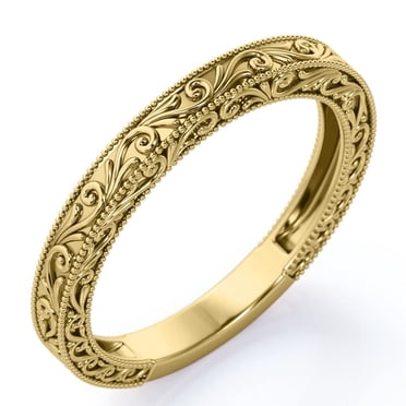 JeenMata Vintage Filigree Wedding Band - Milgrain Edge - in 18k Yellow Gold Plating