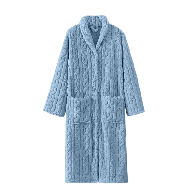 ManxiVoo Womens Robe Long Bathrobe Cozy Warm Shawl Collar Spa Robe Textured Housecoat Loungewear M Size Sky Blue