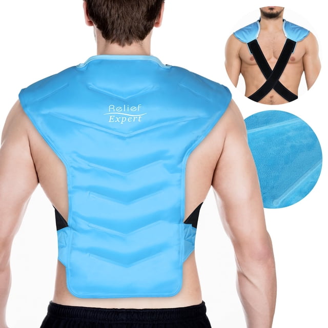 Relief Expert Grand Bloc Réfrigérant pour Dos et Épaules Entiers avec Sangles, Bloc Froid en Gel Réutilisable avec Thérapie par Compresse Froide pour Soulager l'Inconfort et la Fatigue, Récupération après l'Entraînement avec Doublure en Peluche Douce