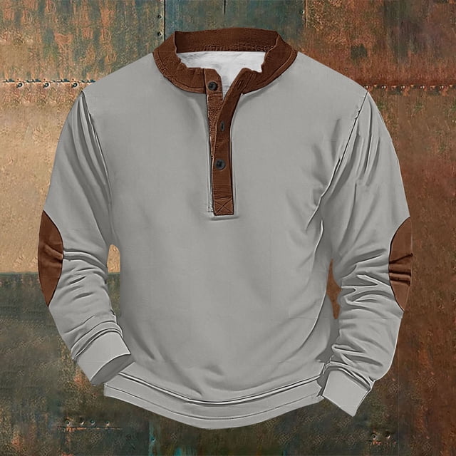 Men's Retro Halloween Quarter Button Collar Sweatshirt Haunted House Acting Essential Partially Buttoned Pullover Vintage Horror Print Last-Minute Halloween Party