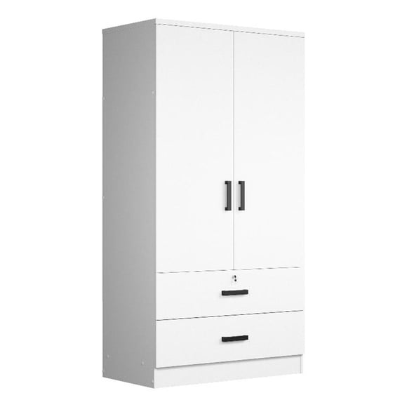 Better Home Products Grace Wood 2-Door Wardrobe Armoire with 2-Drawers in White