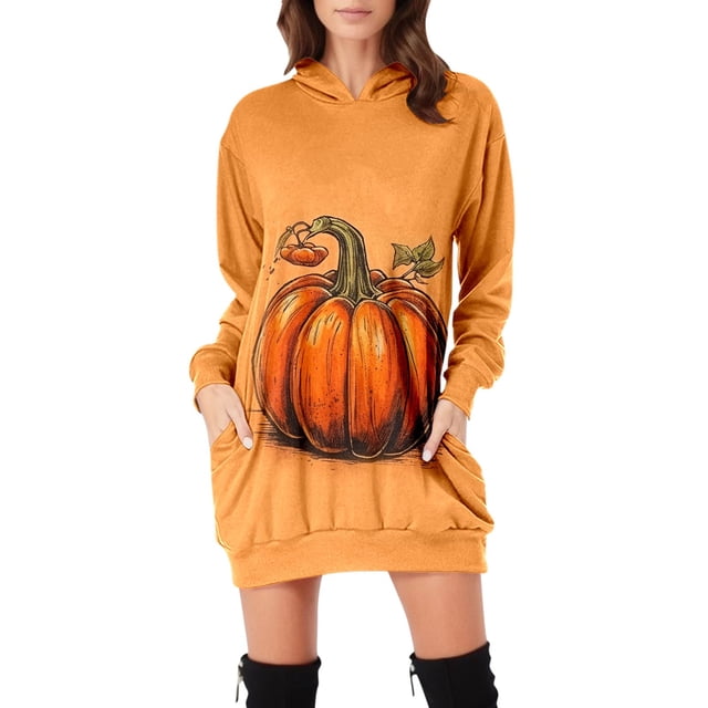 TJAZFJPA Robes Bleu Pâle Robe Convenant aux Femmes Robe à Imprimé Vintage Chandails à Capuchon à Manches Longues Robes Midi à Manches Longues avec Poches Hauts de Robe pour Femmes Petites Robes pour Femmes