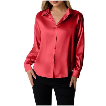 BLVB Chemises en Satin Soyeux à Boutons pour Femmes Chemises Habillées Blouses à Manches Longues Tunique Habillée pour le Travail