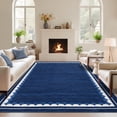 thumbnail image 1 of Neutral Blue Area Rug 9x12ft – Washable Soft Carpet with Scalloped Edge and Non-Slip Backing, Low Pile Design – Large Rug for Living Room, Bedroom and Dining Room, 1 of 9