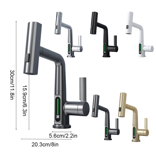 Langgg Premium Water Tap LED Temperature Display And 360° Rotation Liftable And 360° Rotation Shower Faucet Black