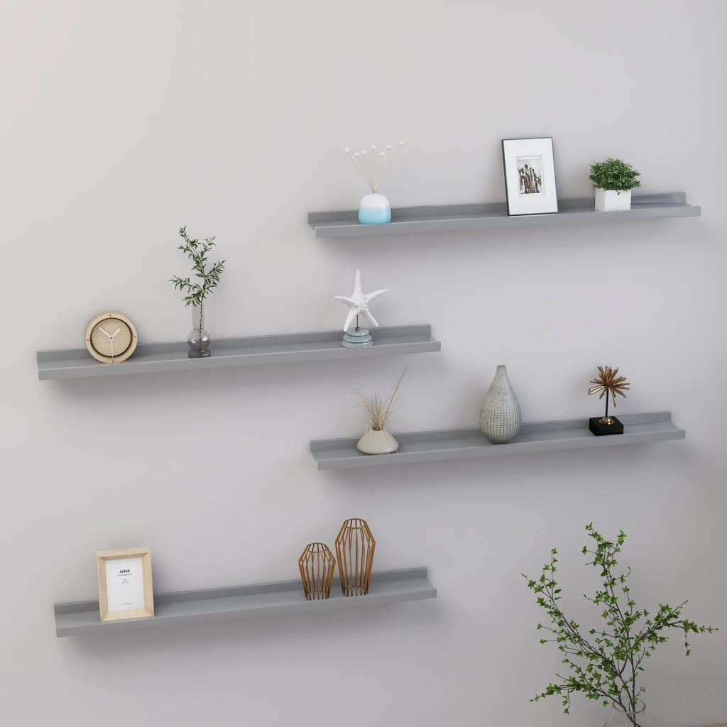 vidaXL Étagères Murales 4 Pcs Gris 80x9x3 cm