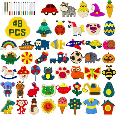 Beautysureup 48 pack Wooden Magnets, Diy Art Craft Painting Kit for Kids Ages 3-12, Decorate Creativity Goodie Bag Supplies Gift for Glow in The Dark Party Favors, Birthday, Easter