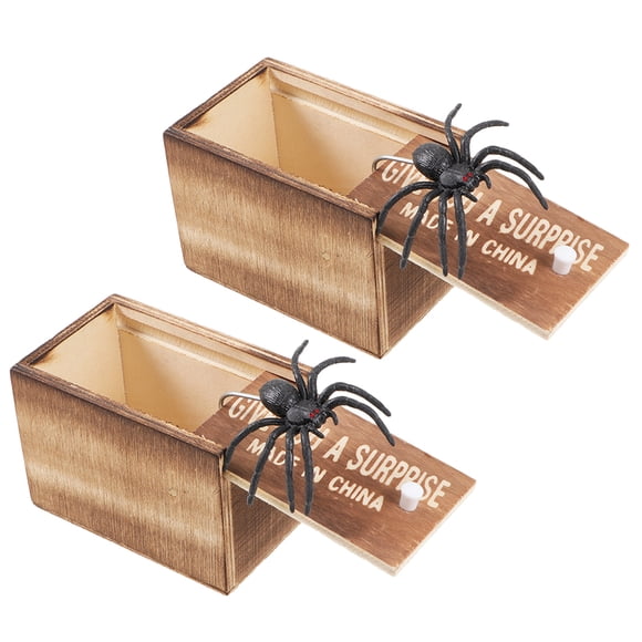 FRCOLOR trick toys 2 Set Fake Spider Prank Box Wooden Prank Box Funny Wooden Box Toy Prank Prop,3.58"X2.56"X2.4"