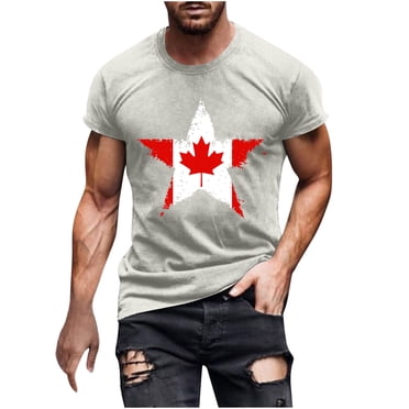 Amzcrzy T-Shirts pour Hommes M-3TG Mode Imprimé Feuille d'Érable T-Shirt Fête du Canada Décontracté Manches Courtes Col Rond T-Shirts pour Homme Été Confortable T-Shirts en Coton pour Hommes