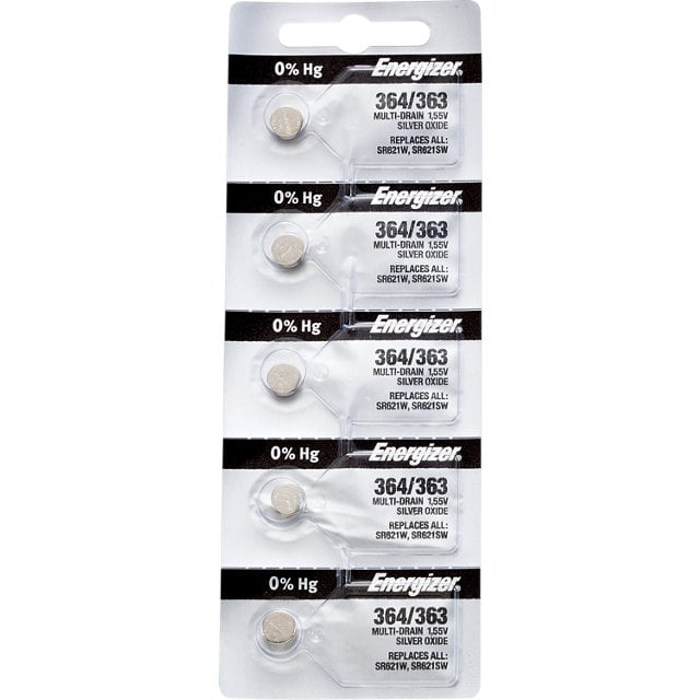 5 x Energizer 364 Watch Batteries, 0% MERCURY equivilate SR621SW