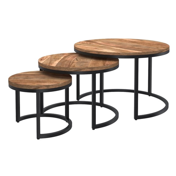 Rustic Modern Solid Wood and Iron 3pc Coffee Table Set - Natural and Black