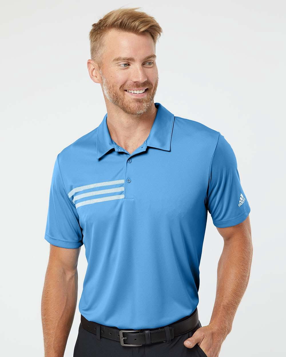 Adidas Polo pour Homme à 3 Rayures sur la Poitrine, 2TG, Bleu Blanc Porte-Bonheur