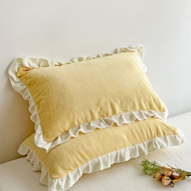 EGNMCR Ruffle Fall And Winter Thickened Milk Flannel Pillowcase Warm Pillowcase Cotton Pillowcase