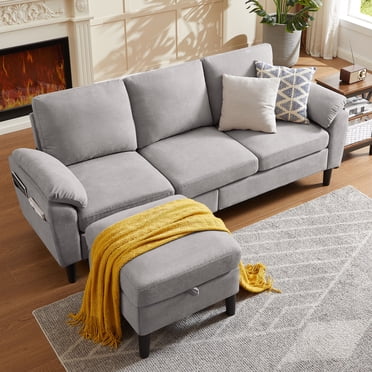 Jarenie Chireca 72" Futon Sofa Bed, Convertible Futon Couch with Adjustable Backrest, Modern Corduroy Futon Sleeper Sofa for Small Spaces, Living Room, Office, Lighetgrey