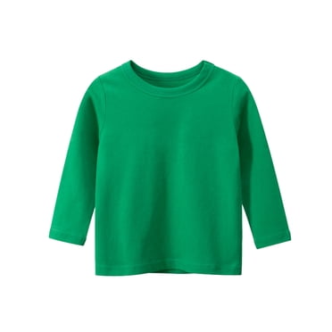 XASZHN Toddler Kids Girls Boys Long Sleeve Basic T Shirt Casual Tees Shirt Tops Solid Color Tees Green 4-6 Years