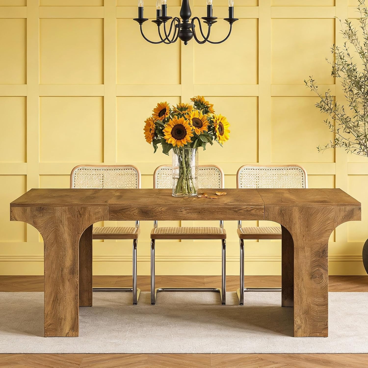 Tribesigns 70.9" Farmhouse Dining Table for 6-8, Wooden Kitchen Table with Arched Legs, Metal Frame & Multi-Use Design for Dining Room, Home Office