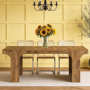 Tribesigns 70.9" Farmhouse Dining Table for 6-8, Wooden Kitchen Table with Arched Legs, Metal Frame & Multi-Use Design for Dining Room, Home Office