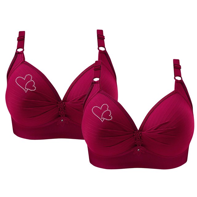 Bras for Women, 2PCS Womans Printing Gathered Together Large Size Daily Bra Underwear No Rims