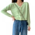 thumbnail image 1 of Cardigan en Tricot pour Femmes à Manches Longues, Boutonné, Col en V, Veste Mince (Blanc), 1 of 8