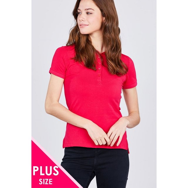 Saronite Basics Polo en Jersey de Coton à Manches Courtes, Rose Vif (Femmes)