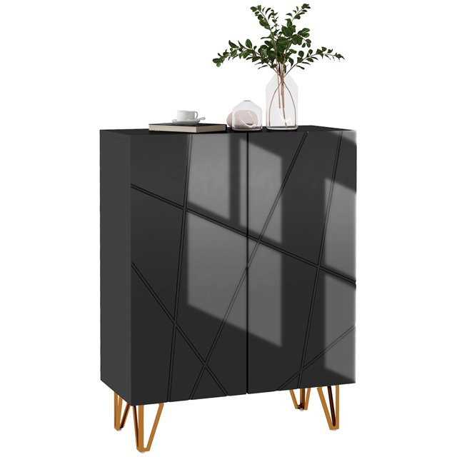 HOMCOM Armoire à Chaussures Étroite, Armoire de Rangement pour Chaussures à Fini Très Lustré, Noir