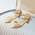 thumbnail image 2 of Girls Heels Princess Shoes Rhinestone Lace Bowknot Sparkling Closed Toe Heels Ankle Strap Pendant Dance Wedding Party Spring Summer Dress Pump Shoes Gold, 2 of 5