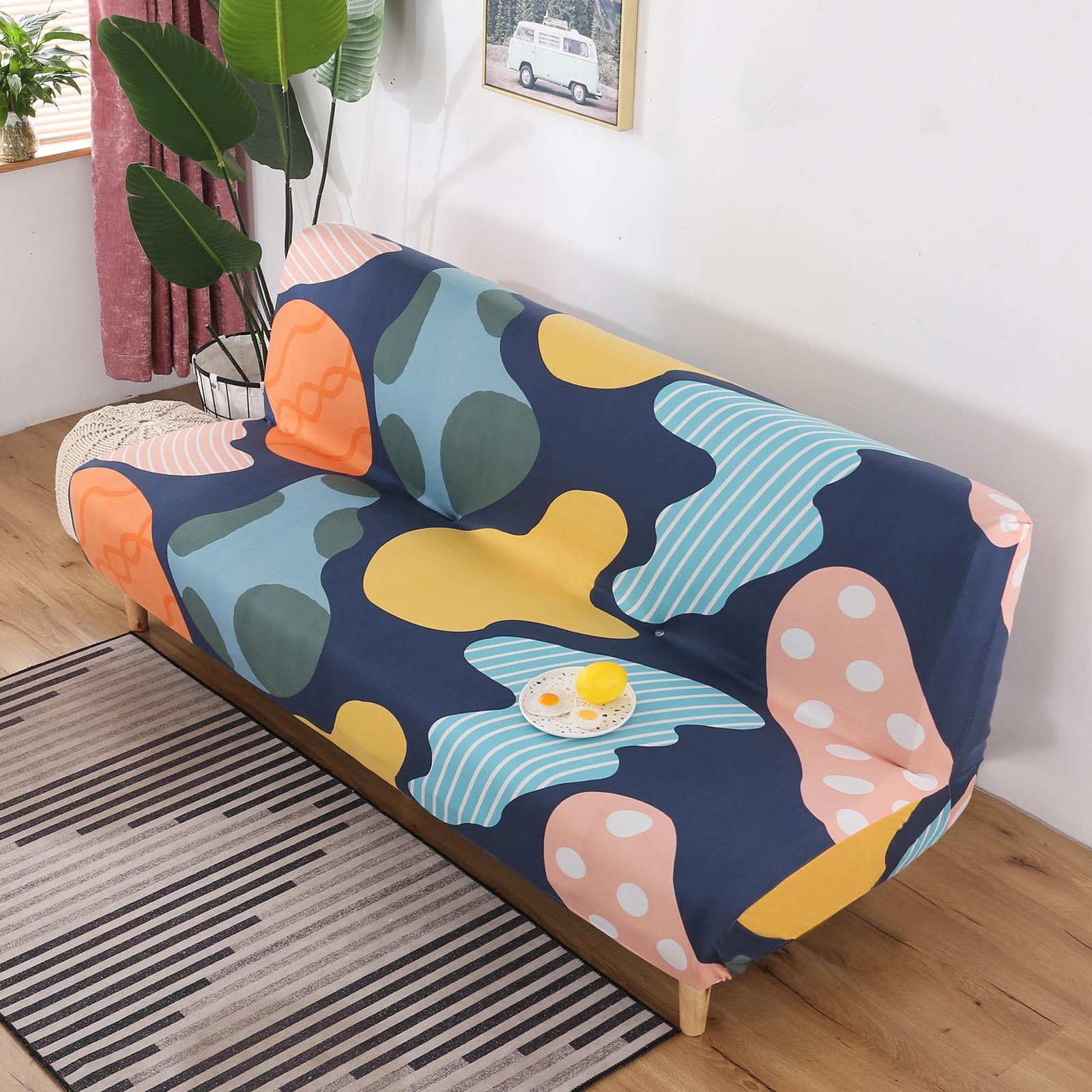 Housse de Sofa Extensible Lavable Sans Accoudoirs pour Canapé, Meuble, Housse de Futon Imprimée pour Chambre. Maisons avec Enfants et Animaux de Compagnie Coloré