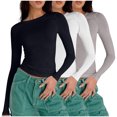 thumbnail image 1 of Birdeem T-Shirts à Manches Longues pour Femmes Mode Décontractée Col Rond Couleur Unie T-Shirt à Manches Longues Chandail Tops Manches 3/4 T-Shirts pour Femmes, 1 of 4