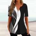 thumbnail image 2 of Penkiiy Tunique Florale pour Femmes Blouse Décontractée Col en V Manches Courtes Boutons T-Shirts L Noir, 2 of 5