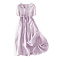 thumbnail image 1 of WTXUE Robes pour Femmes 2024, Robe Décontractée Rétro en Coton et Lin Uni à Boutons et Col en V pour Femme, Robe en Lin, Robe Violette, Violet 2TG, 1 of 9