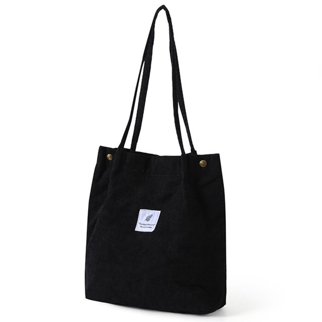Walson Sacs à Main en Velours Côtelé pour Femmes Sac à Bandoulière Léger Sacs de Courses Réutilisables Grande Capacité Sacs à Main Rétro Décontractés Sangle Renforcée Noir