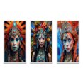 thumbnail image 2 of Designart "Festive Slavic Spiritual Portraits V" Boho Woman Framed Wall Art Set Of 3 - Red Woman Boho Frame Canvas Set For Living Room Decor, 2 of 6