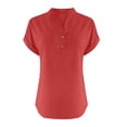 thumbnail image 5 of Timegard Hauts en Coton et Lin pour Femmes Col en V à Boutons Manches Courtes Couleur Unie Chic Décontracté Hauts Amples, 5 of 5